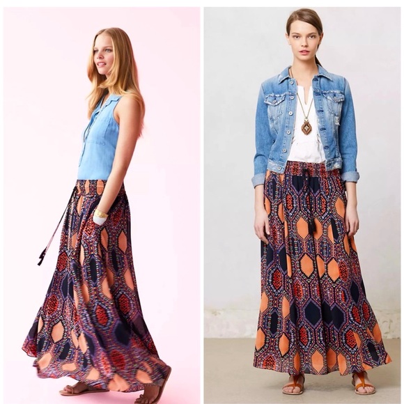 Anthropologie Maeve HexPrint Maxi Skirt  sz. XS - Picture 1 of 6